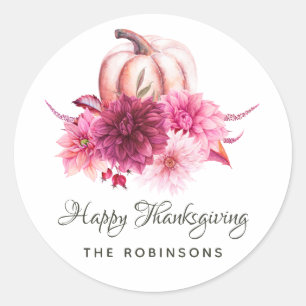 Burgund und rosafarbenes florales Thanksgiving Runder Aufkleber