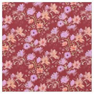 Burgund und rosafarbenes vintage Blumenmuster Stoff