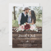 Burgund- und Rosé-Blumen-Hochzeit mit QR-Code Rust Einladung (Vorderseite)