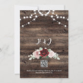Burgund- und Rosé-Blumen-Hochzeit mit QR-Code Rust Einladung (Rückseite)
