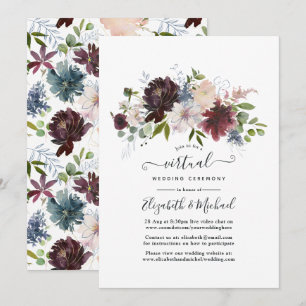 Burgund- und Rosé-Blumen-Online-Hochzeit Einladung