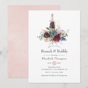 Burgund und rosé Floraler Brunch und Sekt Einladung