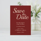 Burgund und Rose Gold Damask Save the Date Einladung (Stehend Vorderseite)