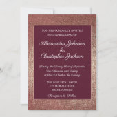 Burgund und Rose Gold Foil Fabric Wedding Einladung (Vorderseite)