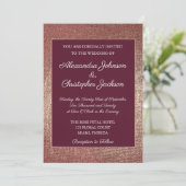 Burgund und Rose Gold Foil Fabric Wedding Einladung (Stehend Vorderseite)