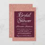 Burgund und Rose Gold Glitzer Brautparty Einladung (Vorne/Hinten)