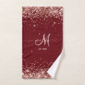 Burgund und Rose Gold Glitzer Familie Mit Monogram Badhandtuch Set (Handtuch)