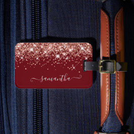 Burgund und Rose Gold Glitzer Girly Signature Gepäckanhänger
