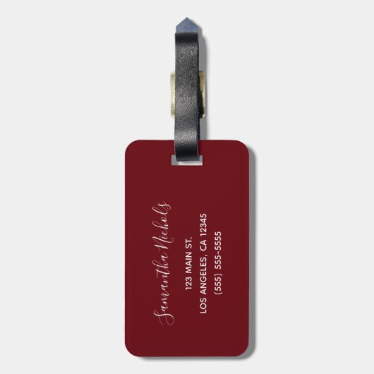 Burgund und Rose Gold Glitzer Girly Signature Gepäckanhänger (Rückseite vertikal)
