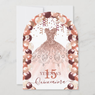 Burgund und Rose Gold Quinceañera Dress Ballon Einladung