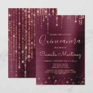 Burgund und Rose Gold Quinceanera Party Einladung