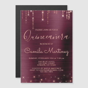 Burgund und Rose Gold Quinceanera Party Magneteinladung