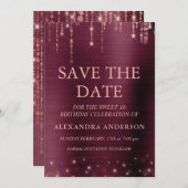 Burgund und Rose Gold Sweet 16 Save the Date Einladung (Vorne/Hinten)