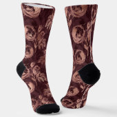 Burgund und Rose Gold Vintage Blüte Socken (Gewinkelt)