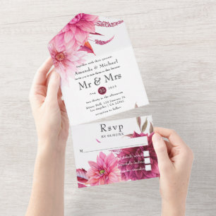 Burgund und rosé Herbst Hochzeit alles in einem  All In One Einladung