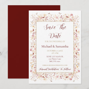 Burgund und Rosé-Wildblumen-Hochzeit Save The Date
