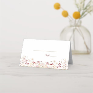 Burgund und roséfarbene Wildblumen-Hochzeit Platzkarte