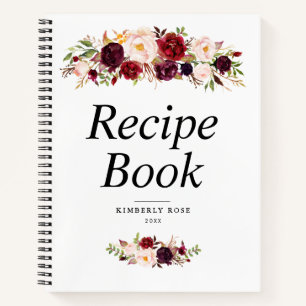 Burgund und roséfarbenes florales Rahmen-Rezeptbuc Notizblock