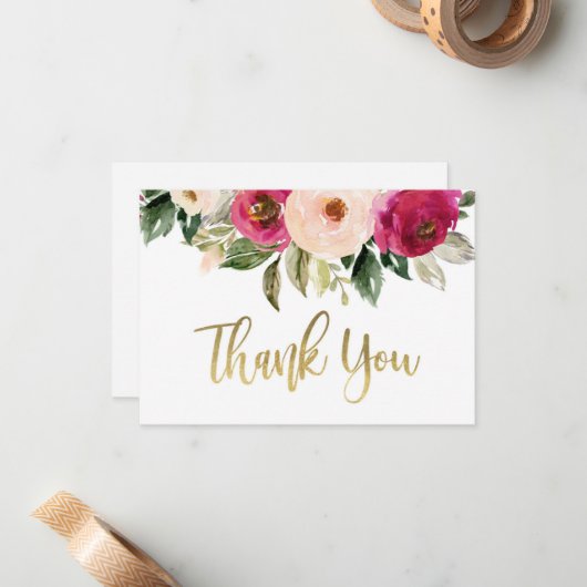 Burgund und rot Dankeschön Karte, floral Mitteilungskarte (Vorderseite/Rückseite Beispiel)