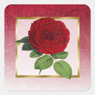 Burgund und Rote Rose Gold Border Square Stickers