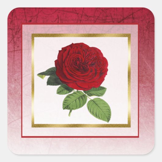 Burgund und Rote Rose Gold Border Square Stickers (Vorderseite)
