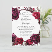 Burgund und Rote Rose Kranz Junggeselinnen-Abschie Einladung (Stehend Vorderseite)