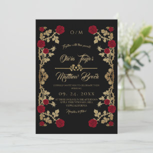 Burgund und Schwarz ⎮ Boho Rote Rosen Hochzeit Einladung