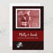 Burgund und schwarz gestreifte Schwulenhochzeit Einladung (Vorne/Hinten)