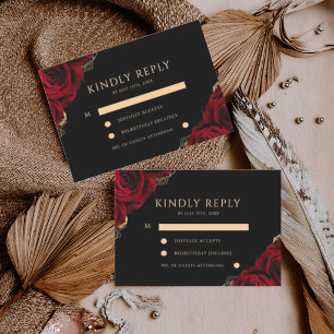 Burgund und Schwarz ⎮ Rote Rose Florale Hochzeit  RSVP Karte
