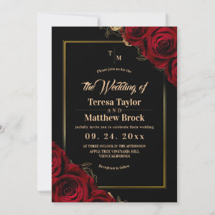 Burgund und Schwarz ⎮ Rote Rose Moderne Hochzeit Einladung