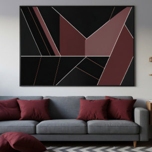 Burgund und schwarze abstrakte Geometrie Leinwanddruck