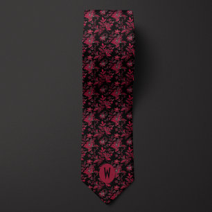 Burgund und schwarze Blumen Krawatte
