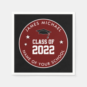 Burgund und Schwarze Klasse High School Abschluss Serviette