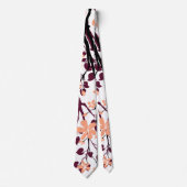 Burgund und schwarze Zweig- und PfirsichBlume Krawatte (Vorderseite)