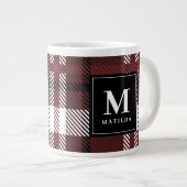 Burgund und schwarzer Tartan Karo Weihnachten Jumbo-Tasse (Vorderseite Rechts)