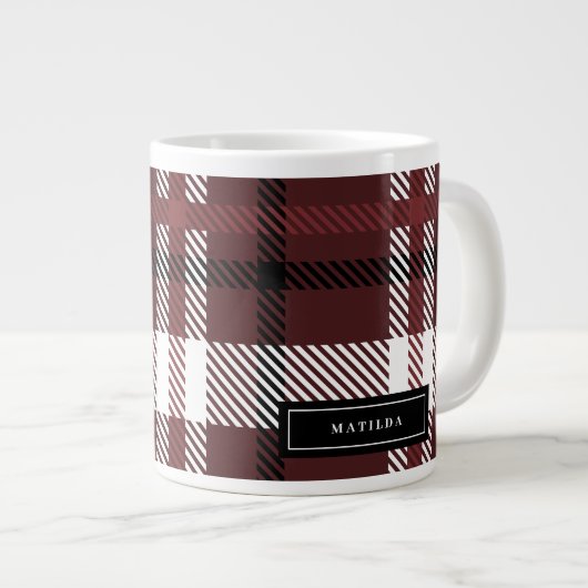 Burgund und schwarzer Tartan Karo Weihnachten Jumbo-Tasse (Vorderseite Rechts)