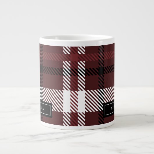 Burgund und schwarzer Tartan Karo Weihnachten Jumbo-Tasse (Vorderseite)