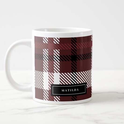 Burgund und schwarzer Tartan Karo Weihnachten Jumbo-Tasse (Links)