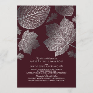 Burgund und Silber Blätter Vintage Hochzeit im Her Einladung