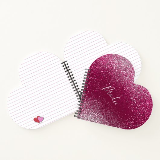 Burgund und Silberner Glitzer Herz Notizblock (Innenseite)