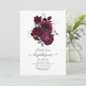 Burgund und Silver Floral Brautparty Einladung (Stehend Vorderseite)