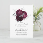 Burgund und Silver Floral Online Virtual Wedding Einladung (Stehend Vorderseite)