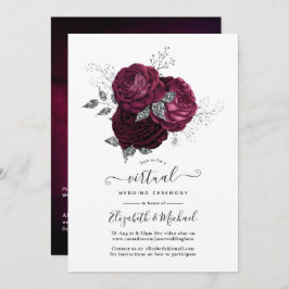 Burgund und Silver Floral Online Virtual Wedding Einladung