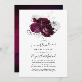 Burgund und Silver Floral Virtual Wedding Einladung