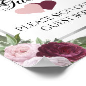 Burgund und Silver Floral Wedding Guest Book Sign Poster (Ecke)