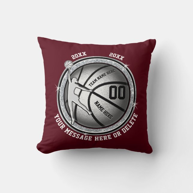 Burgund und Silver Personalisiert Basketball Gesch Kissen (Vorderseite)