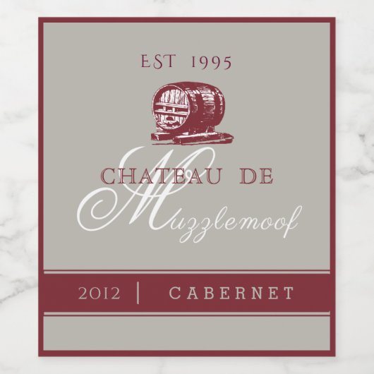 Burgund und Silver Vineyard Weinetikett (Einzelnes Label)