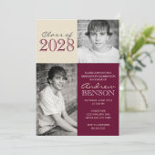 Burgund und Tan 2 Foto Abschluss Einladung (Stehend Vorderseite)