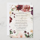 Burgund und Tan Rustikale Wildblumen Hochzeit Einladung (Vorderseite)