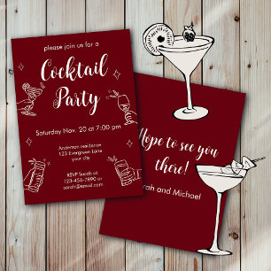 Burgund und Weiß Cocktailparty Minimalist Einladung